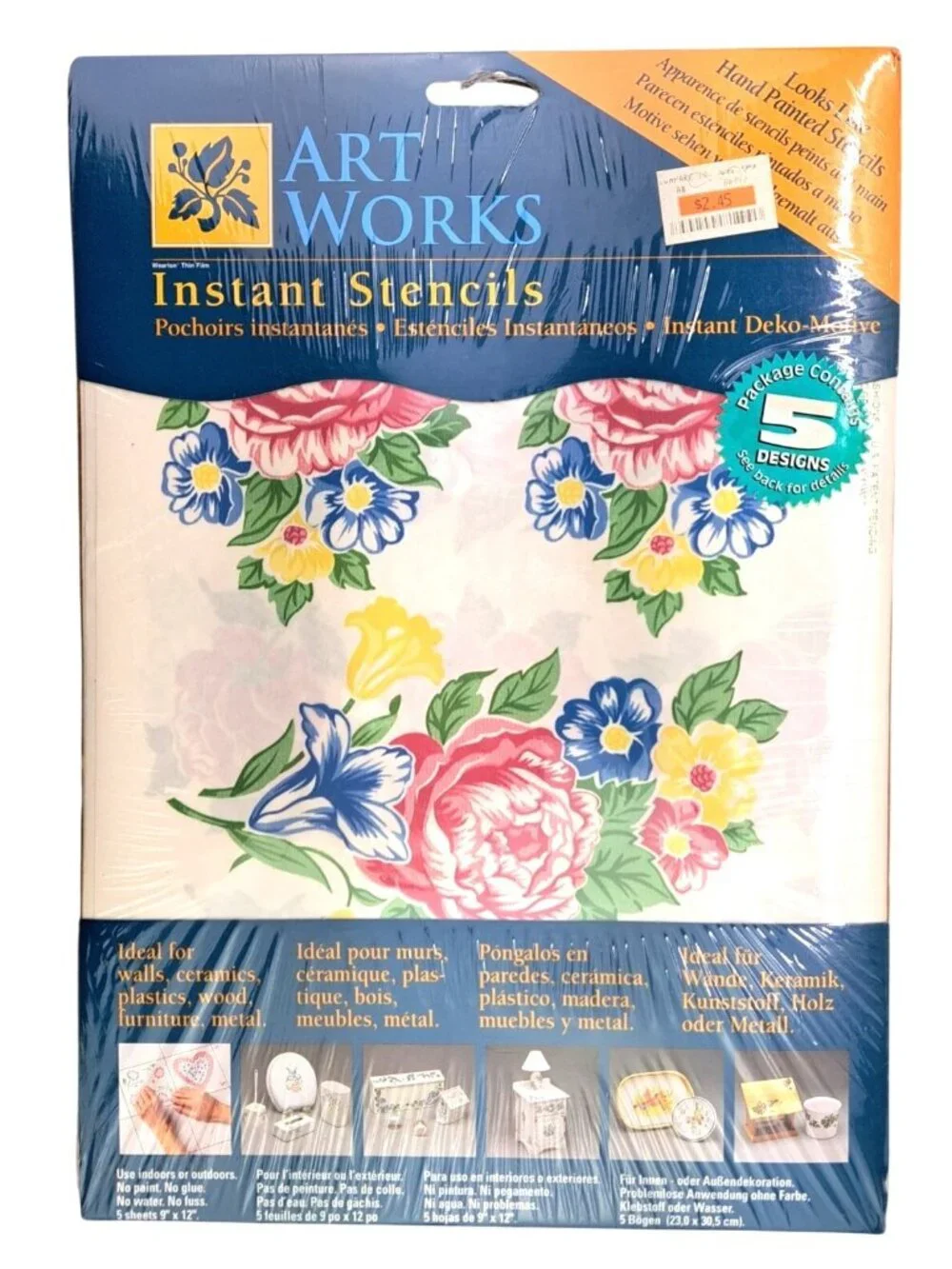 Vintage Art Works Instant Stencils 9 x 12 Floral Design 5 Sheets Wall Wood Metal